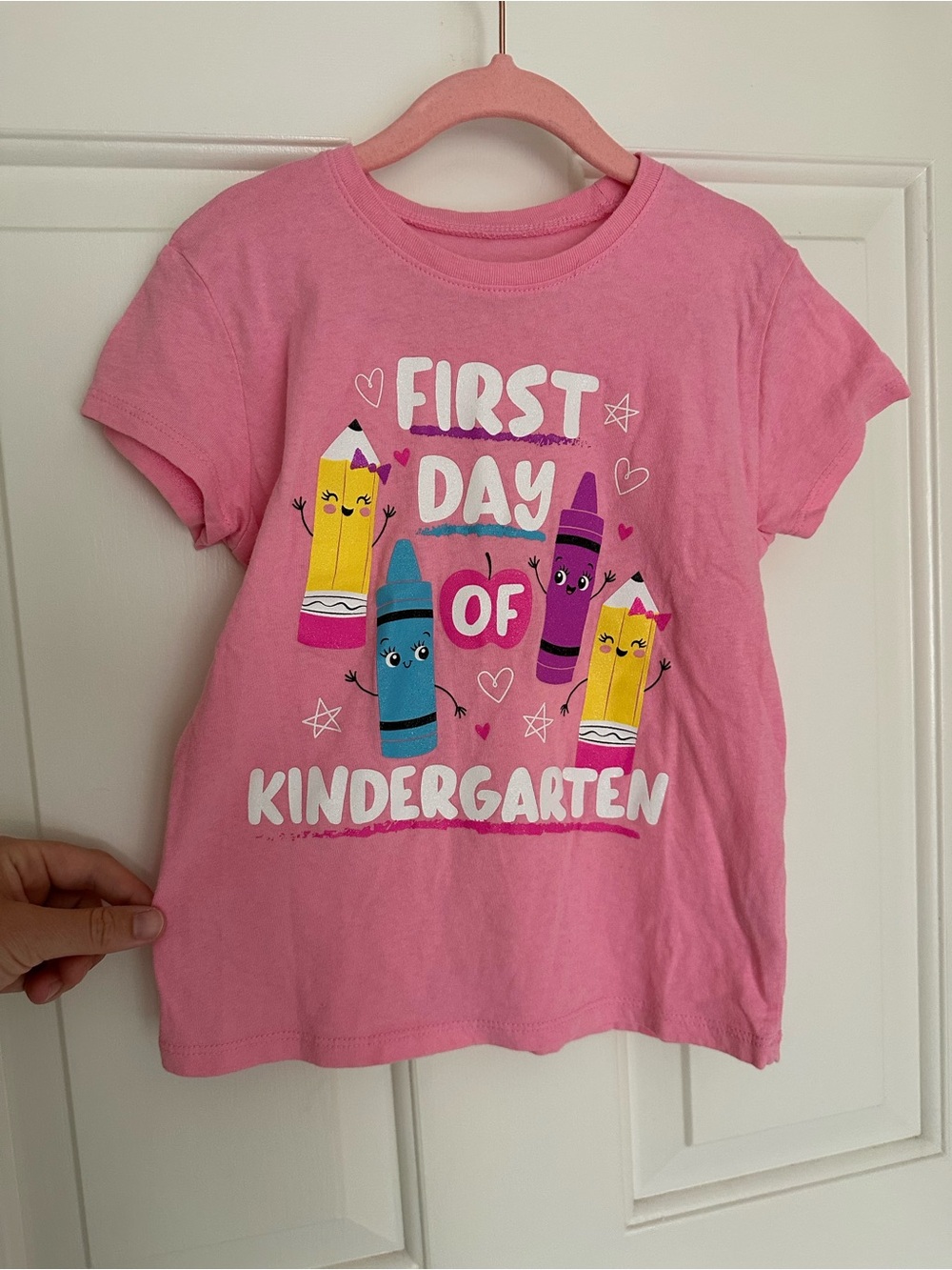 Pink "First Day of Kindergarten" Graphic Tee, small